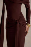 Jovie Brown Bardot Wrap Maxi Dress With Sash Detail