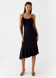 Tranquility Asymmetric Midi Dress Black