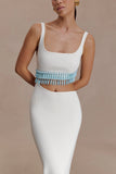 Ruvic Knit Maxi Beaded Dress White
