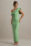 Angelina Green Draped Shoulder Maxi Dress