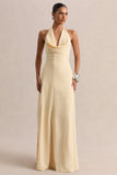 Undeniable Lemon Cowl Neck Draped Maxi Dress