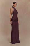 Reece Halter Knit Maxi Dress Chocolate