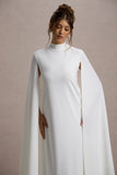 Carnation White Long Sleeve Midi Dress With Cape