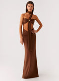 Olive Bloom Maxi Dress Chocolate