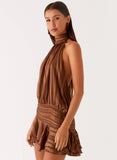 Willow Chiffon Mini Dress Chocolate
