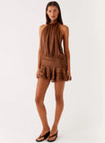 Willow Chiffon Mini Dress Chocolate