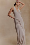 Yelena Ruched Halter Maxi Dress Taupe