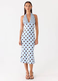 Awuku Midi Dress Blue Mocha Dot