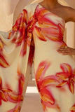 Portia Lemon Lily Print Asymmetric Maxi Dress With Ruched Detail