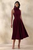 Exclusivity Burgundy High Neck Midi Dress