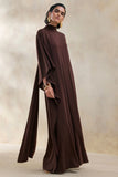 Lumisette Brown Satin High Neck Maxi Dress With Cape