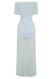 Caspian Slinky And Mesh Off Shoulder Maxi Dress Pale Blue