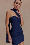 Mattea Diamante Mini Dress With Scarf Navy
