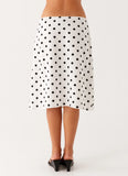 Evoke Chiffon Midi Skirt White Polka Dot