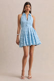 Milly Powder Blue Lace Halter Neck Mini Dress