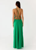 Tropic Muse Beaded Cowl Maxi Dress Green