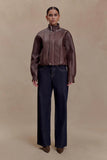 Curtis Faux Leather Bomber Jacket Dark Chocolate