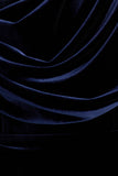 High End Navy Velvet Asymmetric Neck Midi Dress With Draped Detailing
