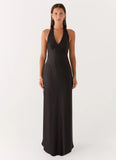 Heavy Hearted Satin Maxi Dress Black