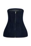 Madelyn Strapless Longline Denim Top Indigo Blue