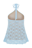 Corey Crochet Halter Neck Top Light Blue