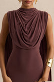 Patrina Brown High Neck Maxi Dress With Draped Detailing And Cape Sleeves