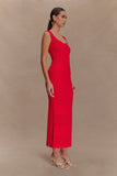 Madeline Scallop Knit Midi Skirt Red