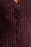 Lana Burgundy Pinstripe Woven Sweetheart Neck Tailored Top