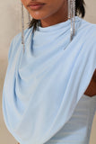 Lysandria Powder Blue High Neck Midi Dress With Draped Detailing
