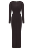 Cleona Merino Wool Ribbed Long Sleeve Maxi Dress Deep Chocolate