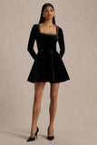 Beloved Black Velvet Embellished Square Neck Mini Dress