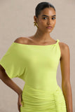 Marci Lime Green Asymmetric Ruched Mini Dress With Sash