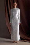 Sofia Long Sleeve Sequin Maxi Dress White