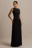 Rosalita Black Crew Neck Maxi Dress With Drop Waist