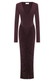 Louanne Slinky Long Sleeve Maxi Dress Burgundy