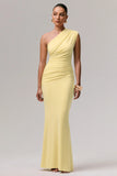 Mardi Lemon Asymmetric Maxi Dress With Ruching