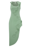 Virginia Suiting Embroidered Midi Dress Sage