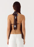 Corrida Backless Top Chocolate Blue Dot