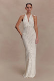 Deeliah Halterneck Crochet Maxi Dress Ivory