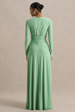 With Me Green High Neck Maxi Dress With Ruched Detailing
