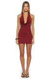 Carrie Burgundy Cowl Neck Belt Mini Dress