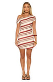Sophus Cream Stripe Off Shoulder Mini Dress