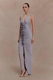 Alessandra Slinky Ruffle Maxi Dress Grey