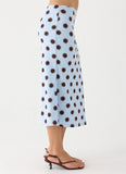 Bahama Low Rise Midi Skirt Blue Mocha Dot