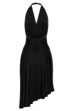 Zelda Asymmetric Slinky Midi Dress Black