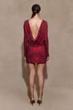 Darius Diamante Cowl Mini Dress Wine