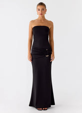 Metal Heart Strapless Maxi Dress Black