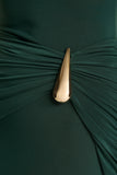 Solarium Dark Green Long Sleeve Maxi Dress With Gold Detail
