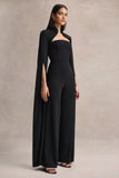 Elisabetta Black Square Neck Jumpsuit With Cape Sleeves