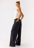Johnny Low Rise Wide Leg Denim Jeans Grey Charcoal